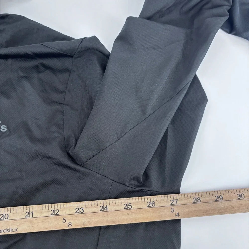 Adidas Windbreaker Mens 2XL Black Hooded Ripstop Full Zip Running Jacket 27x30